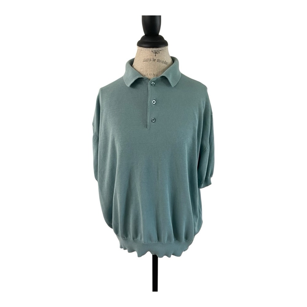 Vintage‎ Norm Thompson Teal Knit Polo Shirt XXL Old Money Soft Summer